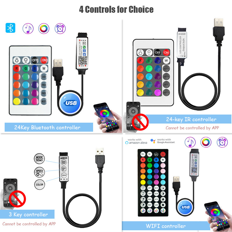 Tira de luces Led de 1-30M, luces LED RGB con Control por aplicación Bluetooth para TV, USB, 5V, WIFI, cinta Led para retroiluminación de TV, decoración de y habitación