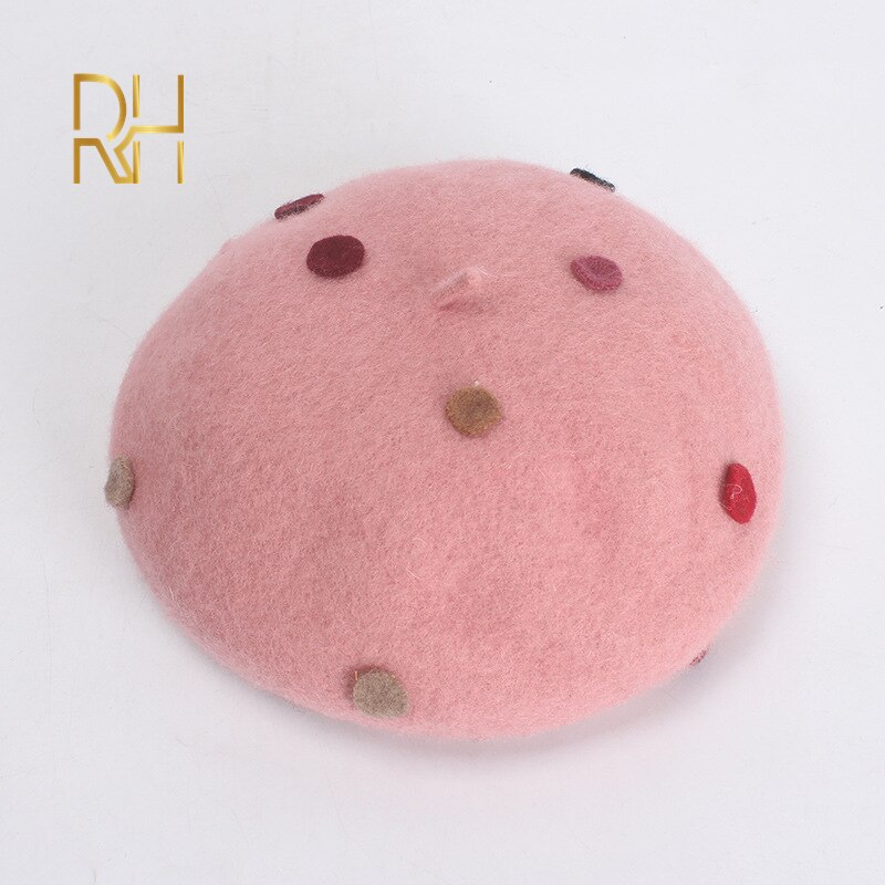 Vrouwen Mode Wol Winter Baret Vintage Polka Dot Britse Stijl Platte Schilder Cap Meisje Vilt Baretten Rh: Roze