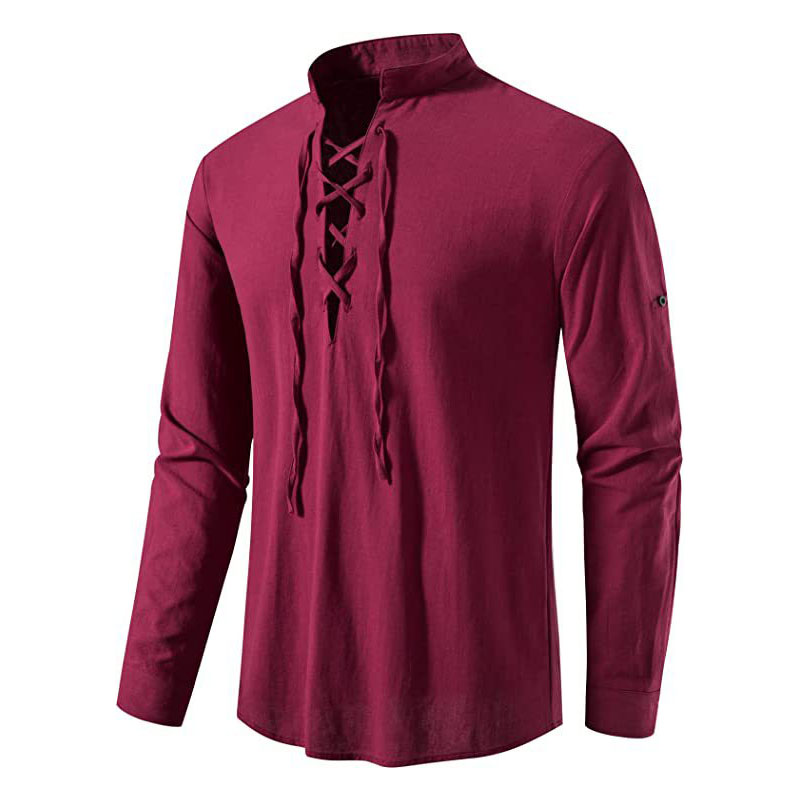 Abiti medievali Costumi cosplay rinascimentali Pirata vichingo Top Camicie Camicetta casual Con lacci Belli uomini Halloween Dress Up