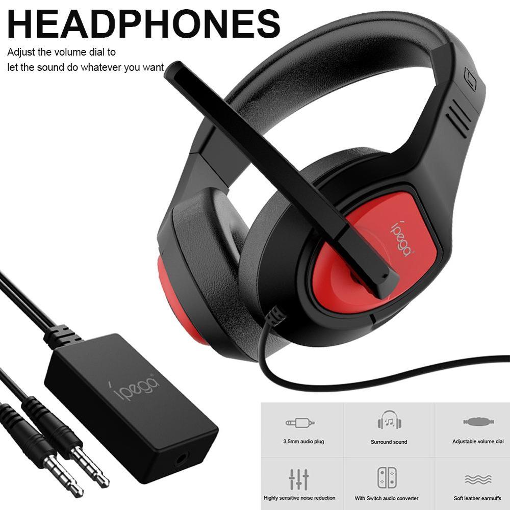 Ipega PG-R001 Gaming Headset voor Switch Console NS Nintend PC Accessoires Xbox PS4 Hoofdtelefoon met Audio Converter