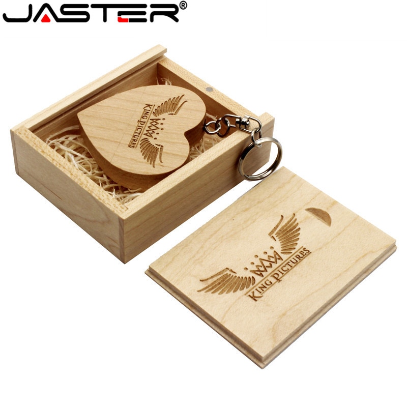 JASTER (over 10 PCS free LOGO) walnut wooden heart box USB flash drive pendrive 8GB 16GB 32GB 64GB memory stick