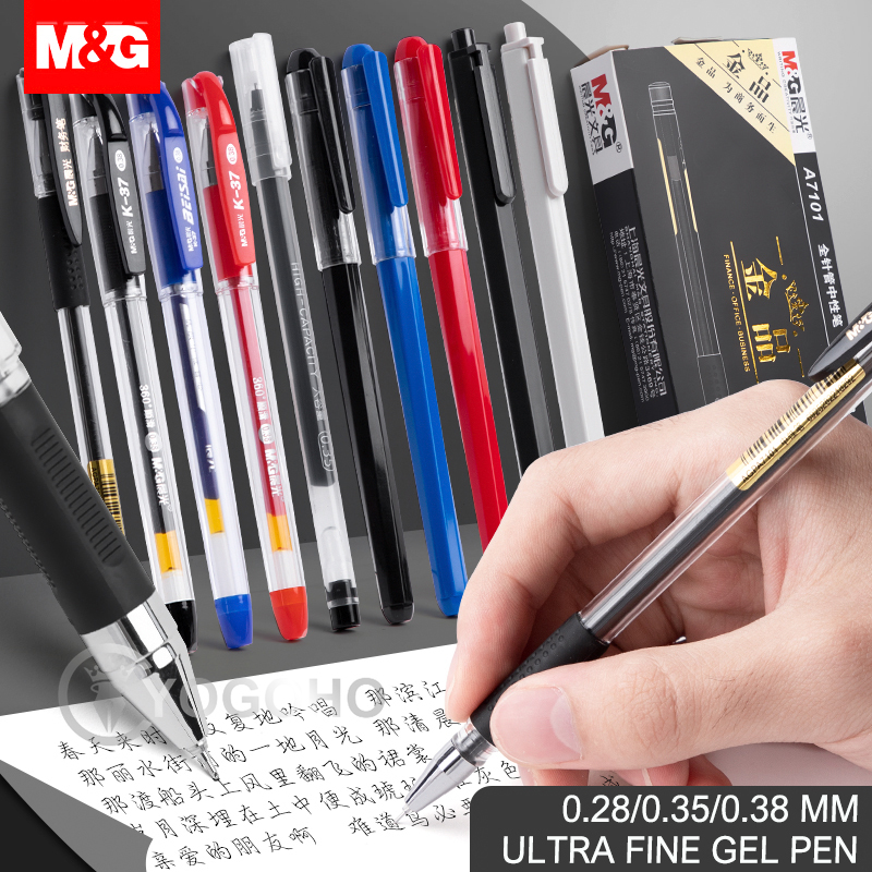 M & G – stylo Gel à pointe Ultra Fine, 0.28mm/0.35mm/0.38mm, 12 pièces/boîte, recharge d'encre, noir, bleu, rouge, fournitures de papeterie scolaires et de bureau