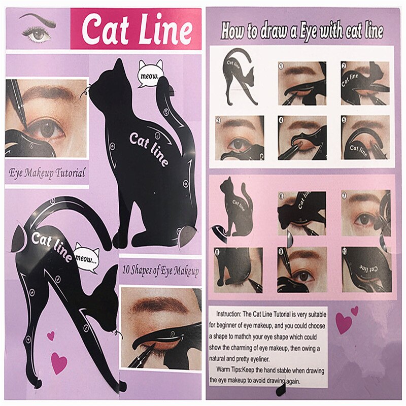 Multifunktion 6 in 1 med makeup katt eyeliner mall 2 st/set cat eye liner snabbverktyg sminkguide nybörjare effektiv: 1 set kattlina