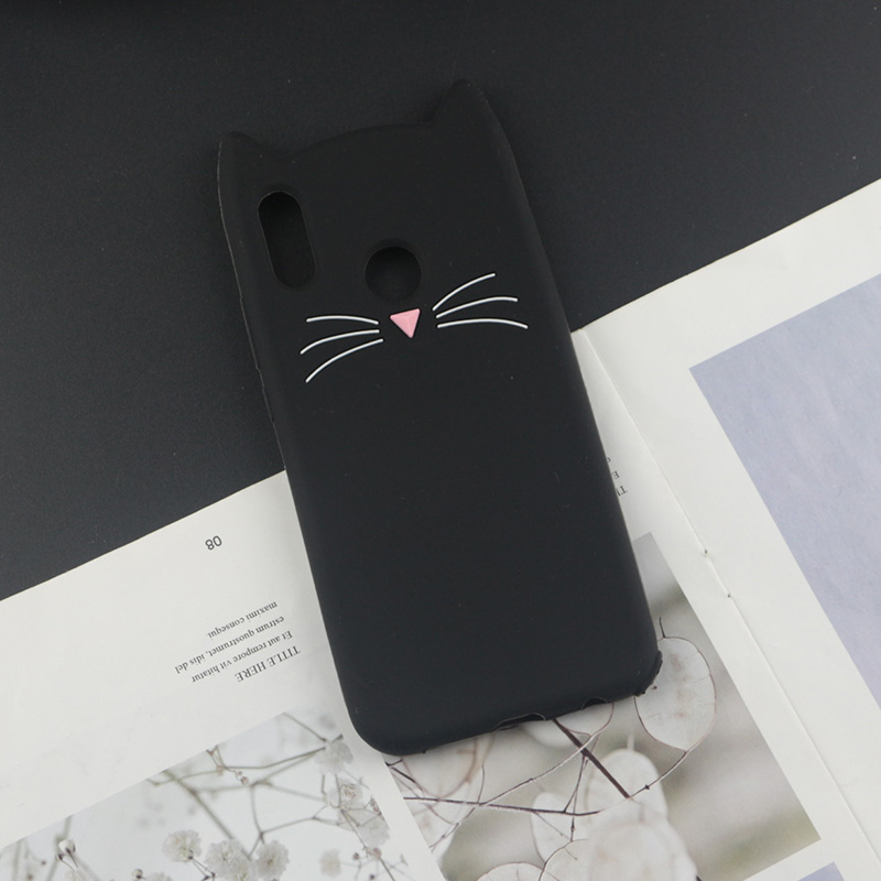 Cute 3D Cartoon Silicon Case for Huawei Honor 10i Cases Japan Glitter Beard Cat Lovely Ears Kitty Phone Cover: HuxuBlack