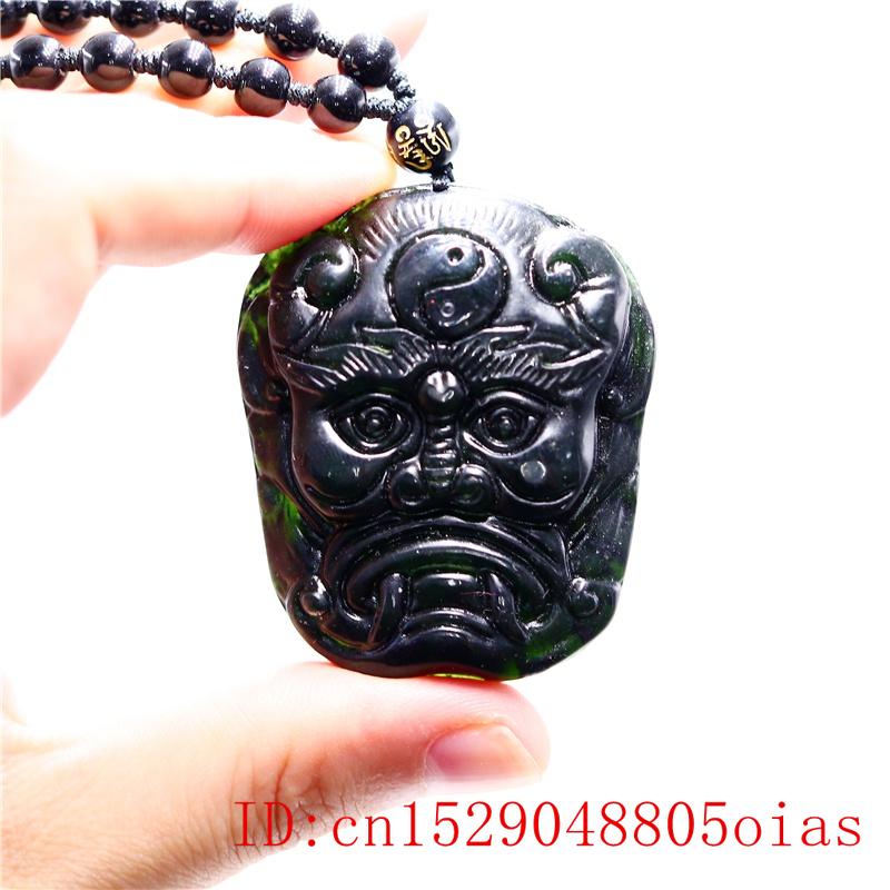 Zwart Groen Jade Demon Hanger Ketting Mode Amulet Natuurlijke Gesneden Charm Chinese Sieraden