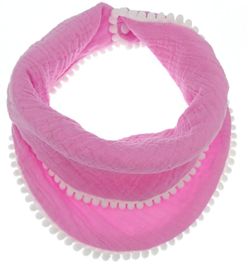 Bibdanna | Katoenen Mousseline Bib | Pompom Bibdanna | Shabby Chic | Baby Meisje | Geslacht Neutrale: pink