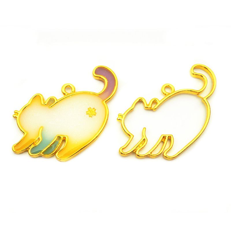 9Pcs Naughty Cat Daily Life Blank Frame Pendant Bezel Setting UV Resin Jewelry