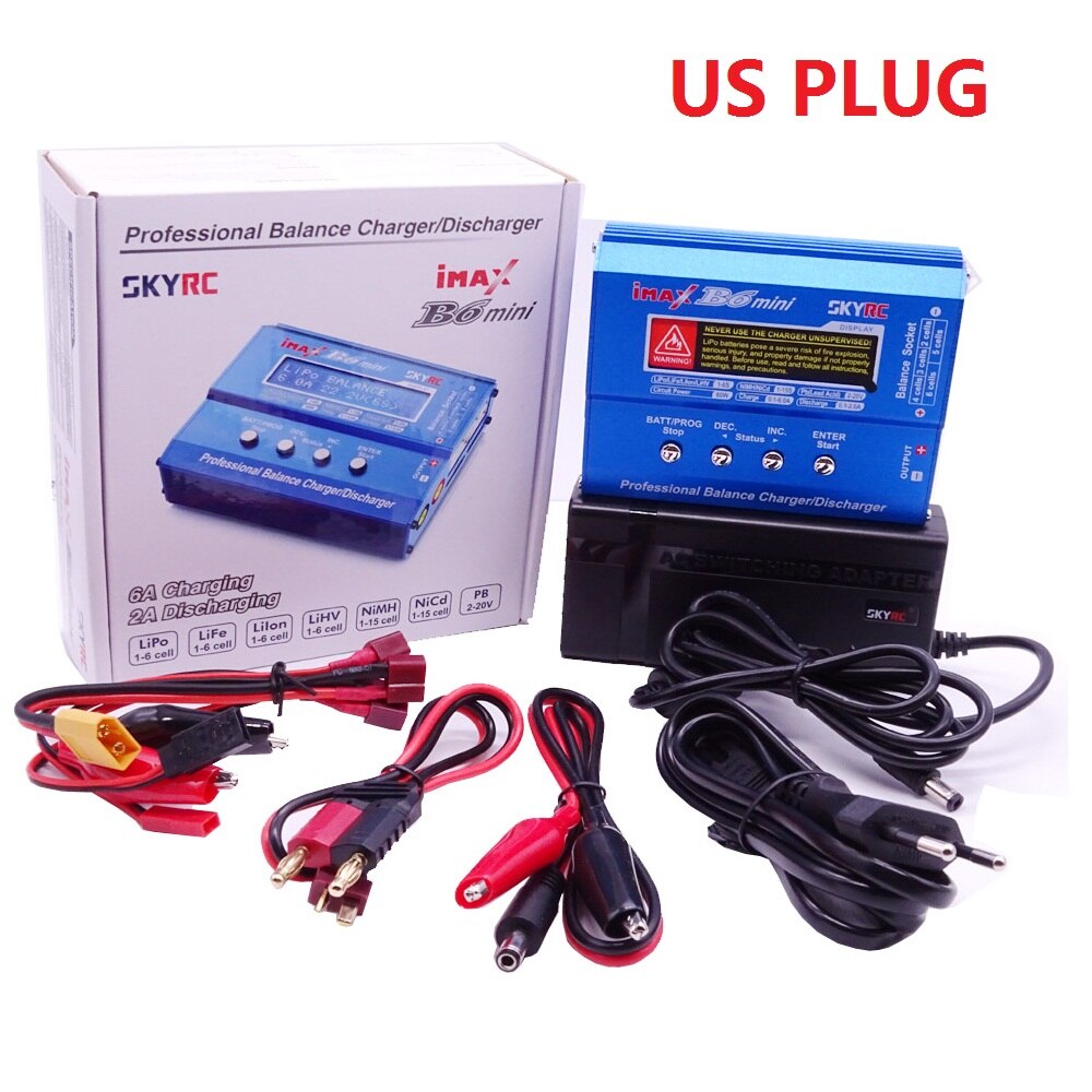 SKYRC iMAX B6 Mini 60W chargeur d'équilibre avec adaptateur 15v 6a pour hélicoptère RC NiMH / NiCd batterie Rechargeable Support PC contrôle: B6 MINI adapter US