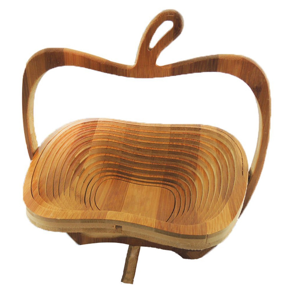Practical Foldable Basket / Basket in Bamboo in Form of Apple for Fruits (Wood Log) Nature Style Home Kitchen Storage Basket