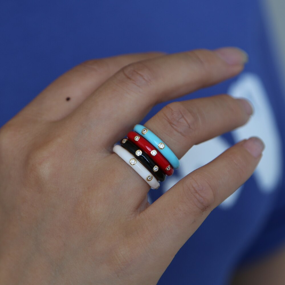 4 färger harts parringar för kvinnor män smycken pave tiny cz personlighet tjejer statement ring smycken