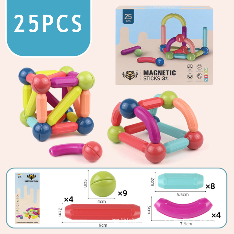 Juguetes de barra magnética Variable para niños, juguetes de bolas magnéticas de colores, rompecabezas magnético de barra magnética de 36-64 piezas, juguete educativo: 25PCS