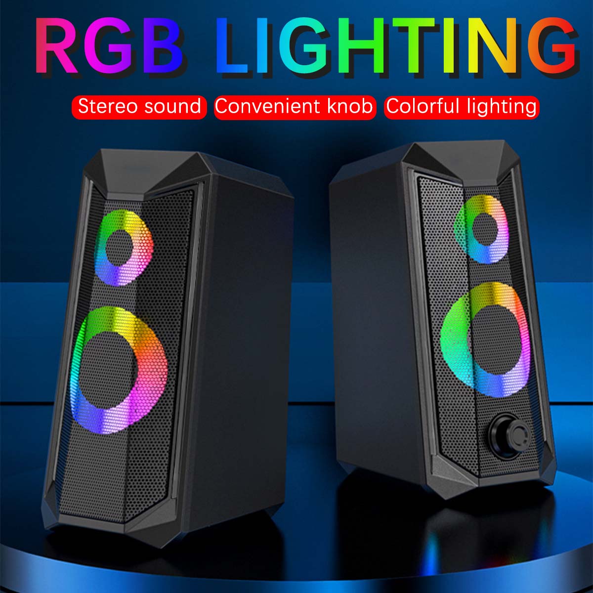 K102 RGB Dynamic Lighting Computer Speakers 3.5mm AUX/USB Stereo Loud Speaker No Delay Speakers Sound Bar for Desktop PC Laptop