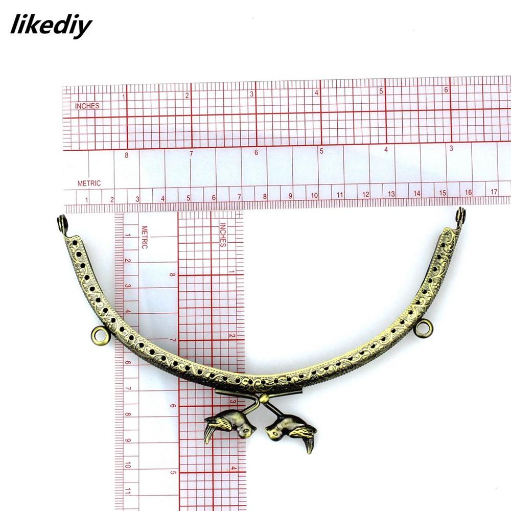 1 stycke 15.5 cm antik brons halvcirkel tecknad fågelpärla metall handväska ram prägling kyss spänne diy väska tillbehör