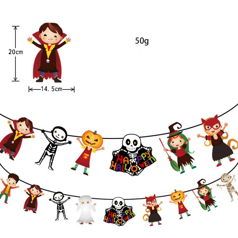 Driehoek Pull Vlag Vleermuis Schedel Pompoen Papieren Pull Bloem Decoratie Halloween Pull Vlag 3M Halloween Party Diy Decoraties: B