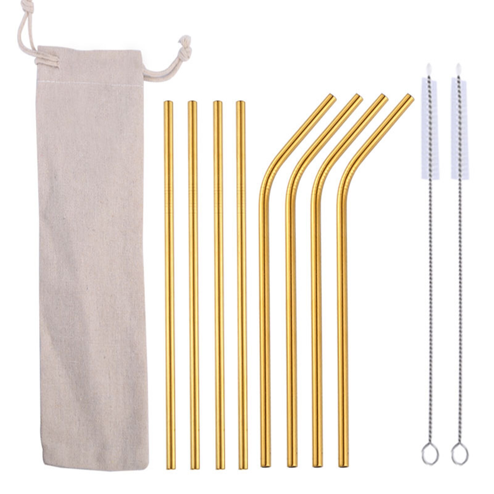 10pcs/set Cocktail Party Bar Reusable Straws Cleaning Brushes Long Birthday Wedding Coffee Drinking Festival Stainless Steel: H