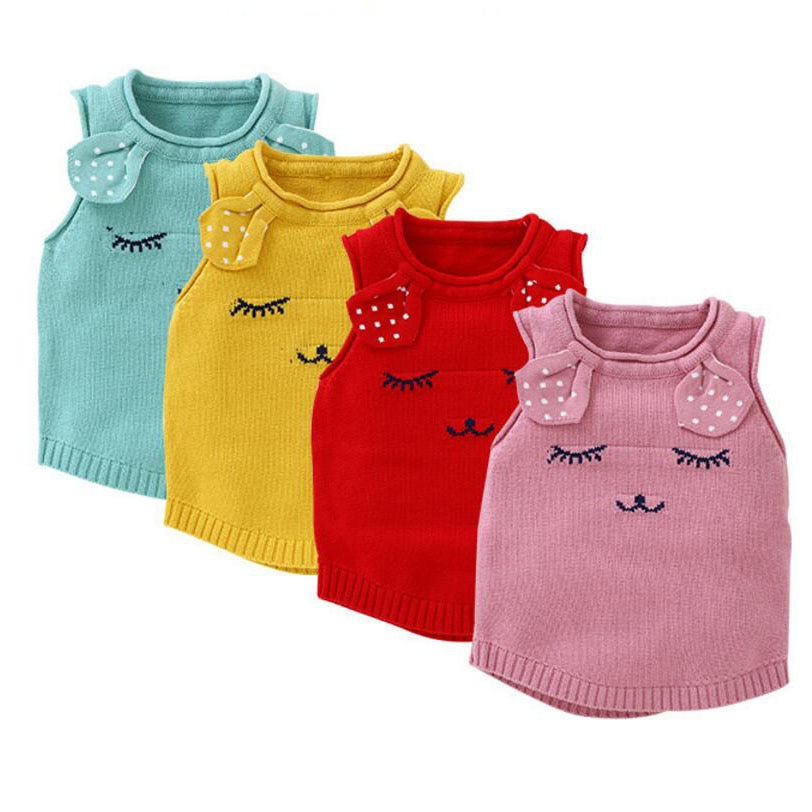 Leuke Verlegen Meisje Patroon Baby Trui Vest Baby Meisje Vest Baby Herfst Lente Outfit O-hals Gebreide Kleding 4 Kleuren Voor 1-3T