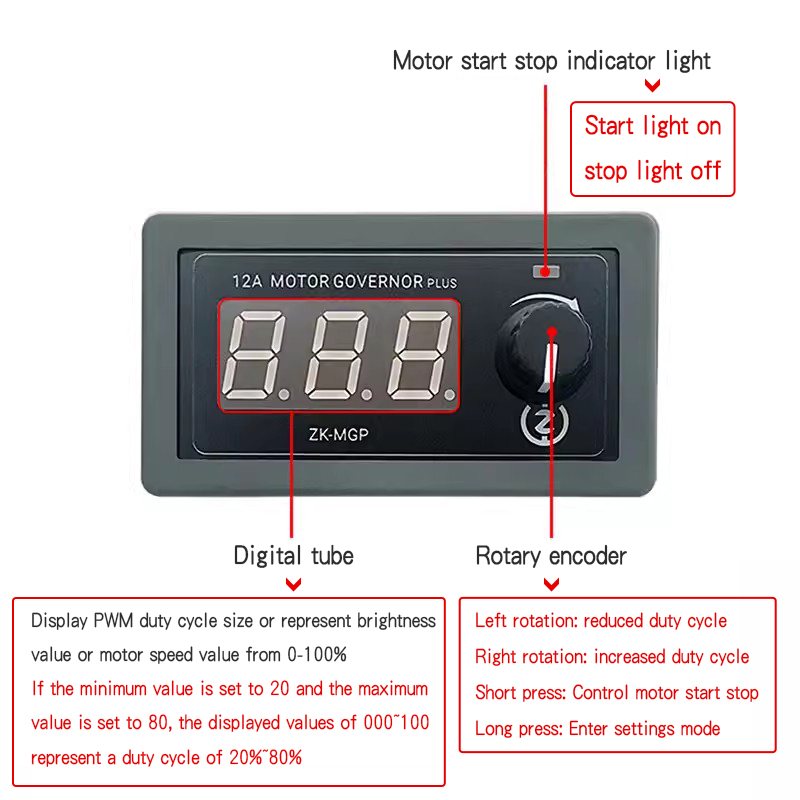 ZK-MGP Instelbare Snelheid Pwm Dc Motor Controller 5-30V 12a 360W 6V 12V 24V Slow Start Slow Stop Module