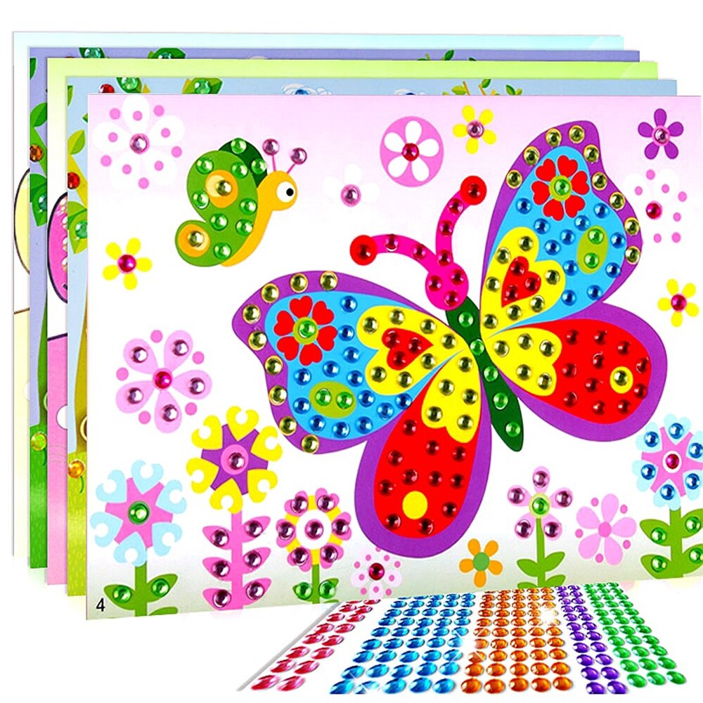 4 Stks/partij Diy Diamant Stickers Handgemaakte Kristallen Plakken Schilderen Mozaïek Puzzel Speelgoed Willekeurige Kleur Kids Kind Stickers Speelgoed