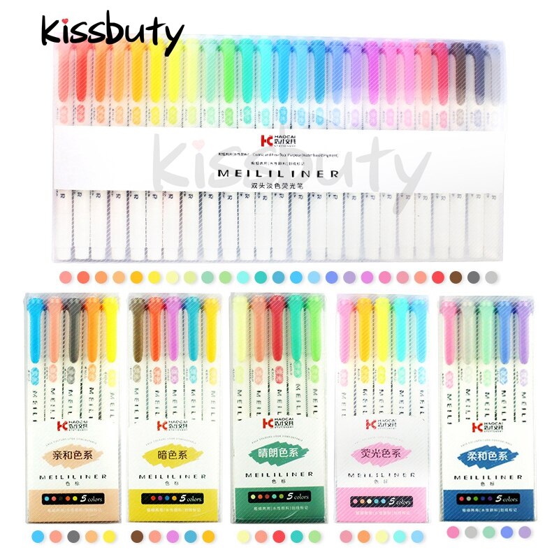 25 farver highlighter mildliner liner dobbelthovedet highlighter pen krog pen sød kunstmærke pen skole & kontor papirvarer