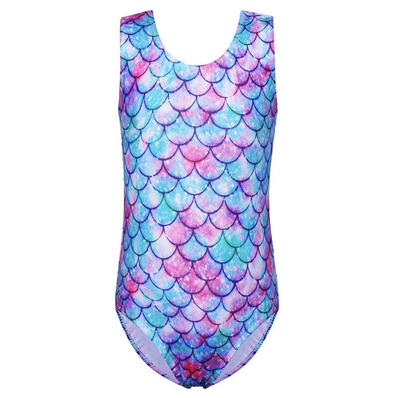 BAOHULU Girls Gymnastics Leotard Kids Light Blue Ballet Leotard for Girls Fish Scale Ballet Bodysuit for Children: B200GreenFishScale / 8A
