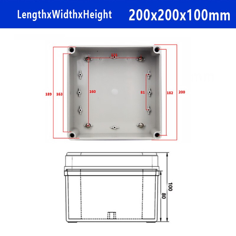 IP67 Waterproof Plastic Enclosure Box Electronic ABS Material Outdoor Junction Box Electrical Project Instrument Case DIY: 200x200x100mm