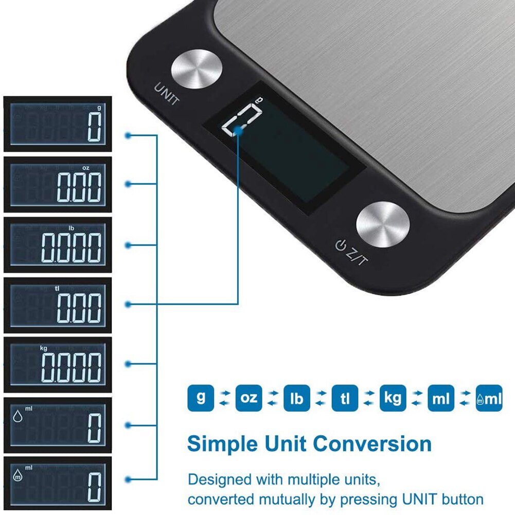 Digital Kitchen Food Scale for Cooking Baking Tools Ultra Slim Multifunctional Tare Function Measuring 22lb/10kg Capacity