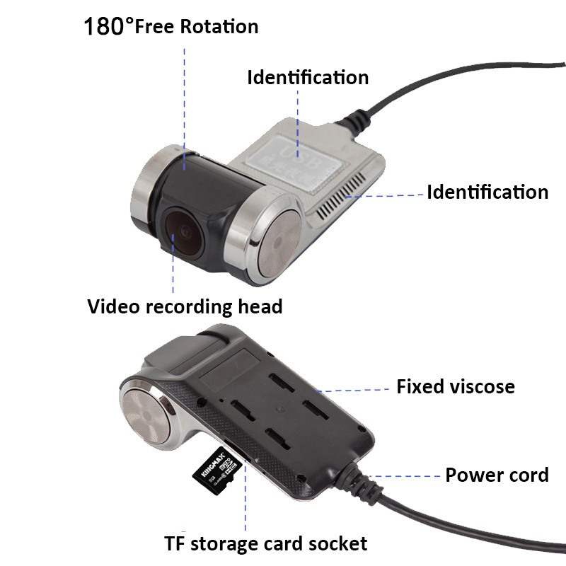Caméra voiture USB U2 1080P HD | Enregistreur de Navigation caché, caméra de voiture USB DVR 170 ° ADAS Dash Cam, Support de carte TF, capteur G, Mini voiture DVRs