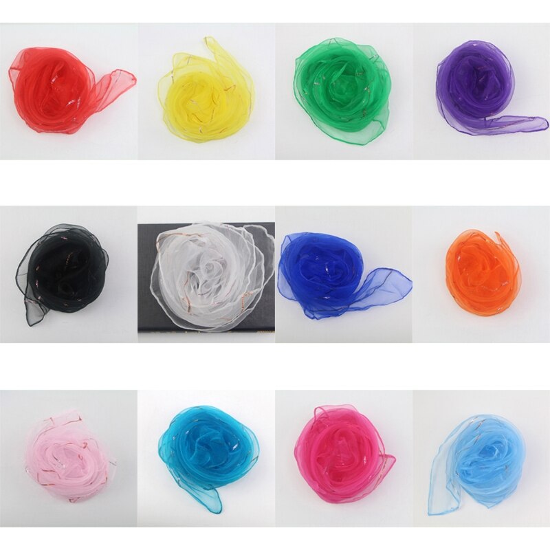 Pañuelos de baile de rendimiento de Kindergarten para niños, accesorios de pañuelo cuadrado para malabares de alambre dorado de Color caramelo brillante