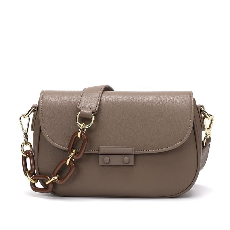 Women's Solid Color Small Square Bag Simple Korean One Shoulder Double Shoulder Leisure Crossbar Chain Leisure Bag: khaki