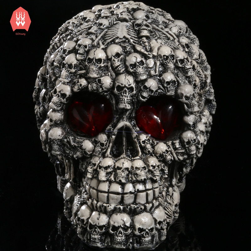 Figuras de cabeza de calavera de resina con ojos LED, escultura de calavera de demonio, decoración del hogar, artesanía, de Halloween