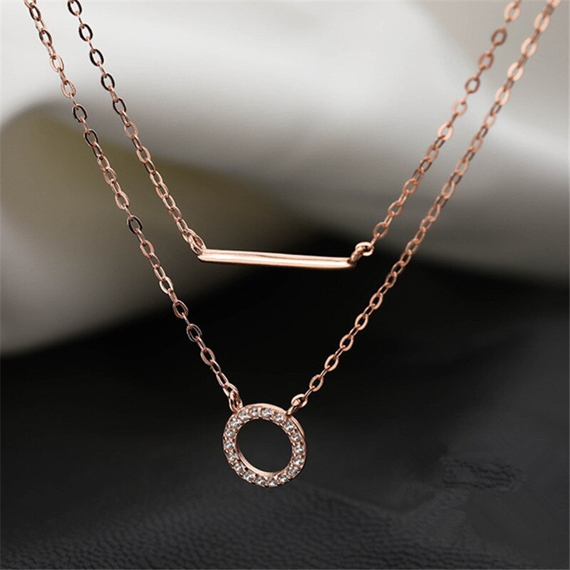 925 Sterling Zilver Geometrische Choker Ketting Voor Vrouwen Eenvoudige Dubbele Lagen Ronde Stok Bar Sleutelbeen Chain Party Accessoires