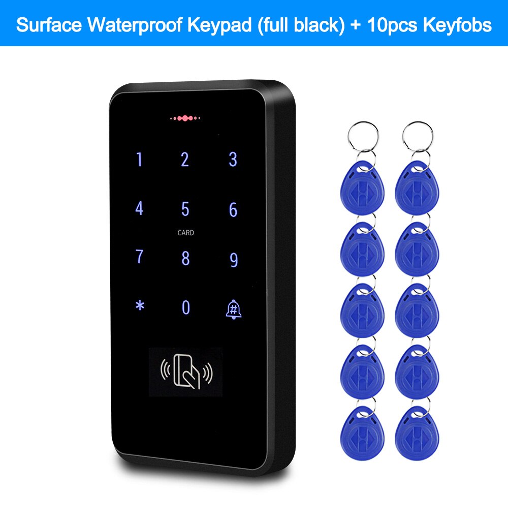 Outdoor IP68 Waterproof RFID Keypad Touch Access Control System Rainproof WG26/34 125KHz Card Reader with 10pcs Keyfobs: Black Keypad