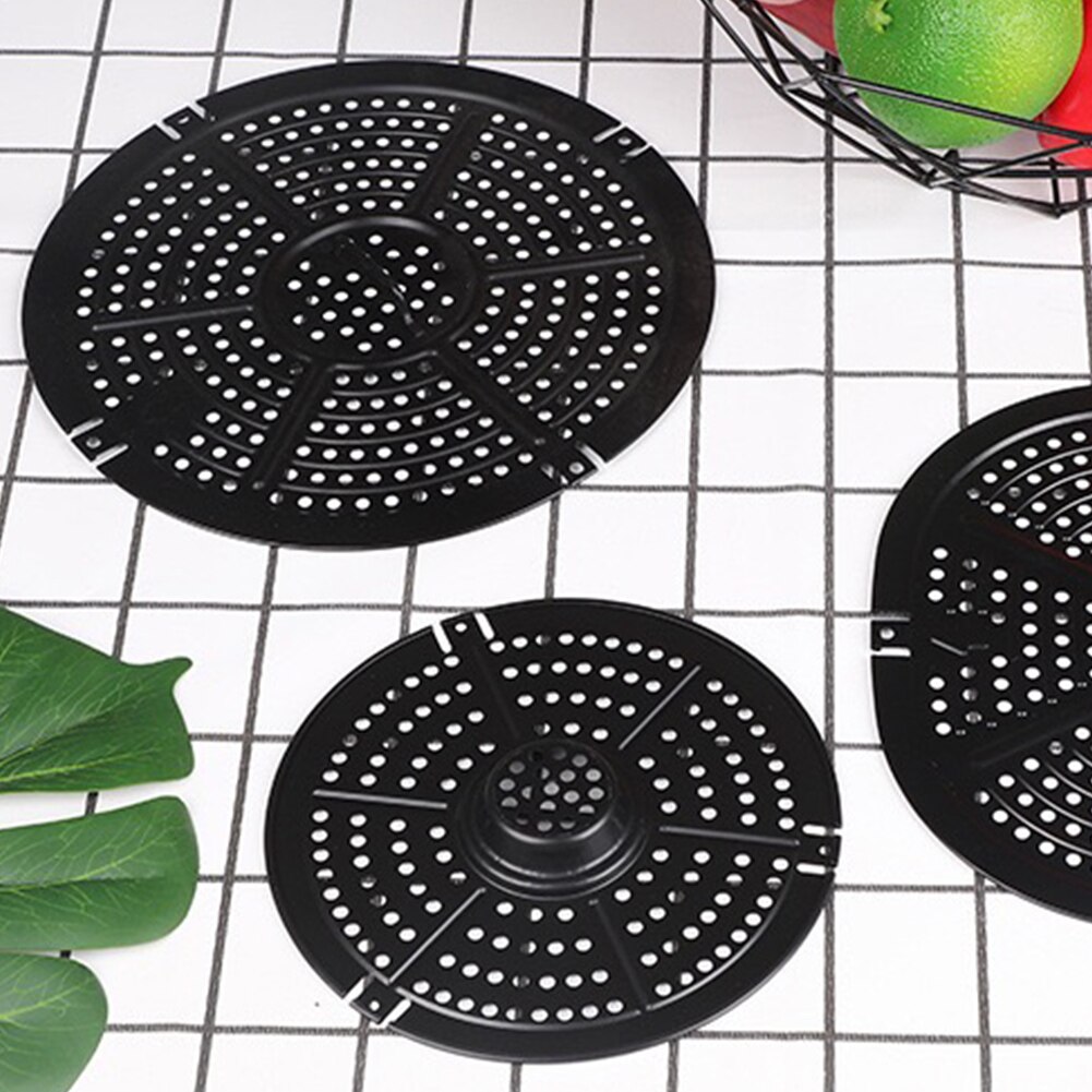 Non Stick Round Solid Cookware Crisper Plate With Handle Dishwasher Safe Replacement Parts Air Fryer Grill Pan Easy Clean Metal