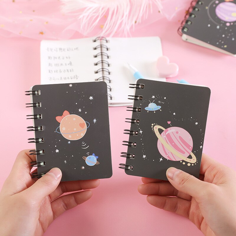 Kawaii planet ringbind skitsebog mini spiral notesbog  a7 dagsorden sød dagbog bog koreansk papirvarer skoleartikler