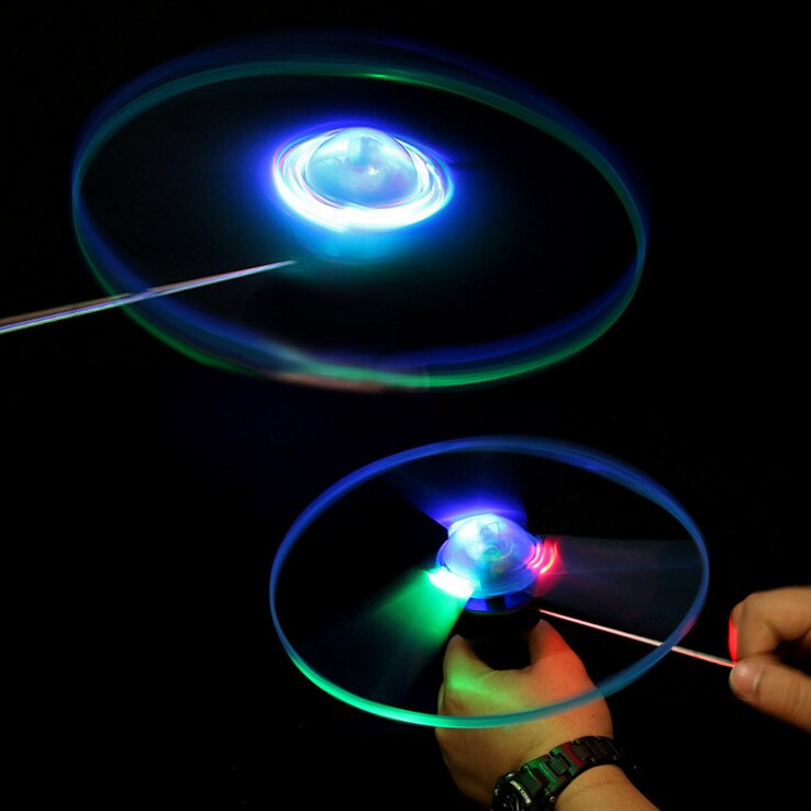 1 pz vendita calda divertimento sport all&#39;aria aperta Pull Line piattino giocattoli illuminazione a LED UFO interazione genitore-figlio creativo Spin-off dischi volanti