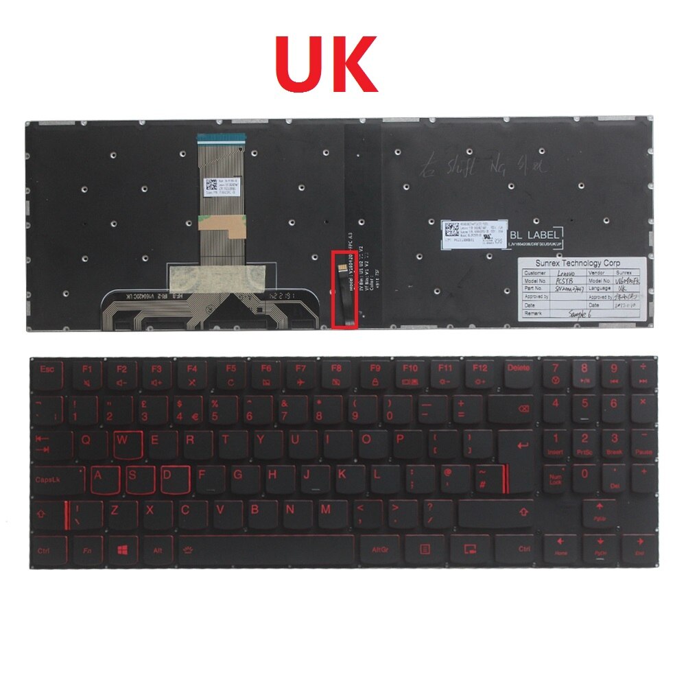 Clavier US/UK/SP/LA/GR pour ordinateur portable Lenovo Legion Y540-15IRH, Y540-17IRH, Y545-PG0, Y540-15IRH, Y530-15ICH, Y7000P-1060, Y545, sans cadre: UK