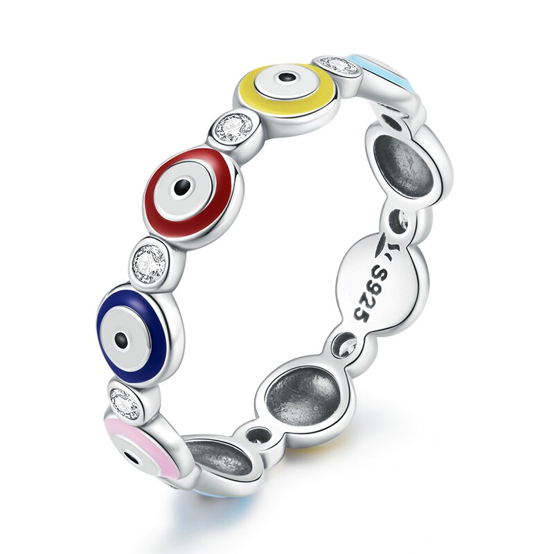 WOSTU 925 Sterling Silver Rings Demon Eye Rainbow Heart &amp; Paw Colorful Finger Rings For Women Female Fine Jewelry: 8 / FIR742