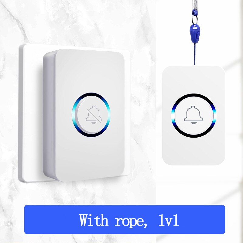 Bcsongben wireless waterproof doorbell 1 button 1 receiver 300M remote control smart home hotel wireless door ring US plug: With rope 1v1 / US