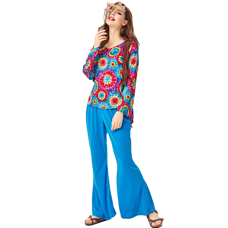 Retro 60 S 70 S Hippie Kostuum Cosplay Hip-Hop Singer Retro Hoorn Broek Paar Pak: MULTI / L