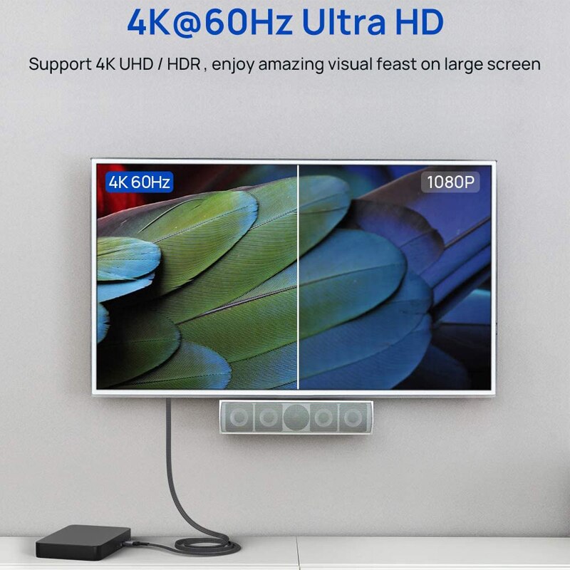 Jsaux 4K 60Hz Flat Cable 2m High Speed HDMI-compatible 2.0 Cable 18Gbps 3D 4K HDR 2160P 1080P HDCP 2.2 ARC Ethernet for tv pc