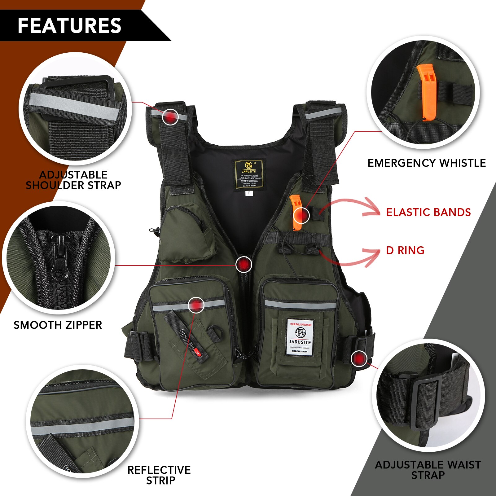 Veste de pêche à la mouche multi-poches, gilet de sauvetage imperméable, réfléchissant, photographie, sac à dos de survie, veste de sécurité