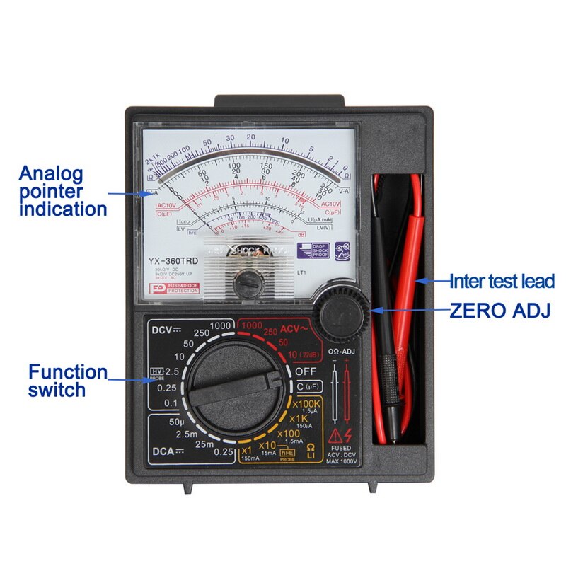 YX360TRD Pointer Multimeter Analoge Meter Met AC DC Volt Ohm Huidige Capaciteit Resistance Tester Elektrische Multitester