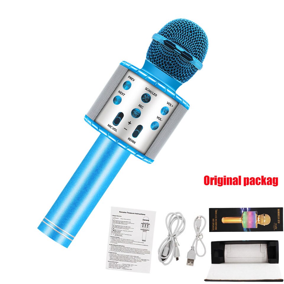 Microfono Karaoke - Altoparlante e Registratore Bluetooth 4 in 1 - Lettore KTV Portatile Wireless per Android & iOS: Cartone blu