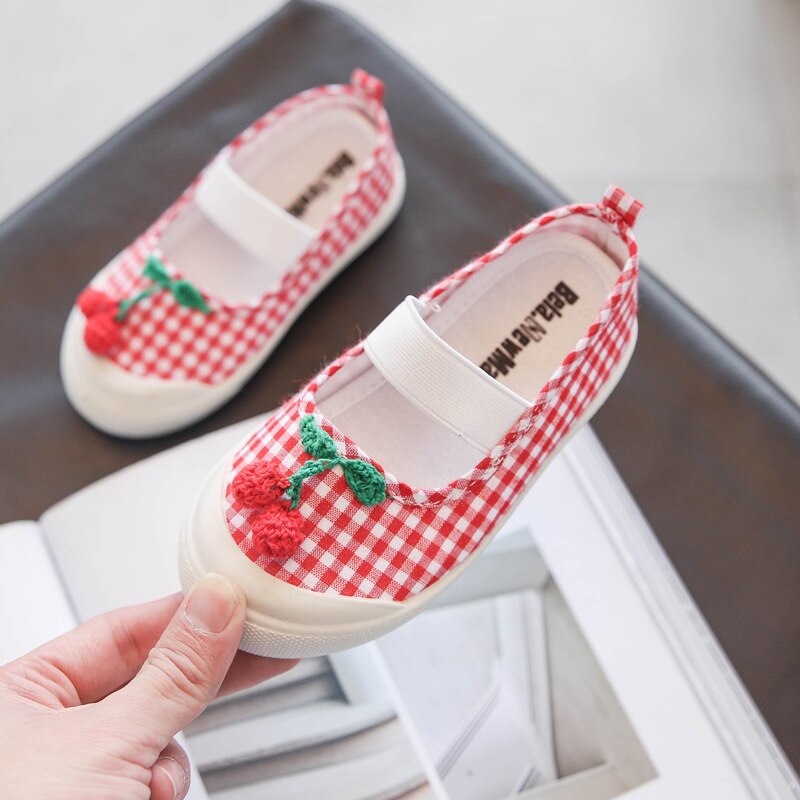 Kid Canvas Schoenen Cherry Meisjes Sneakers Baby Ademende Kinderen Katoen Casual Schoenen Pinguïn Cartoon Elastische Band Doek Schoenen