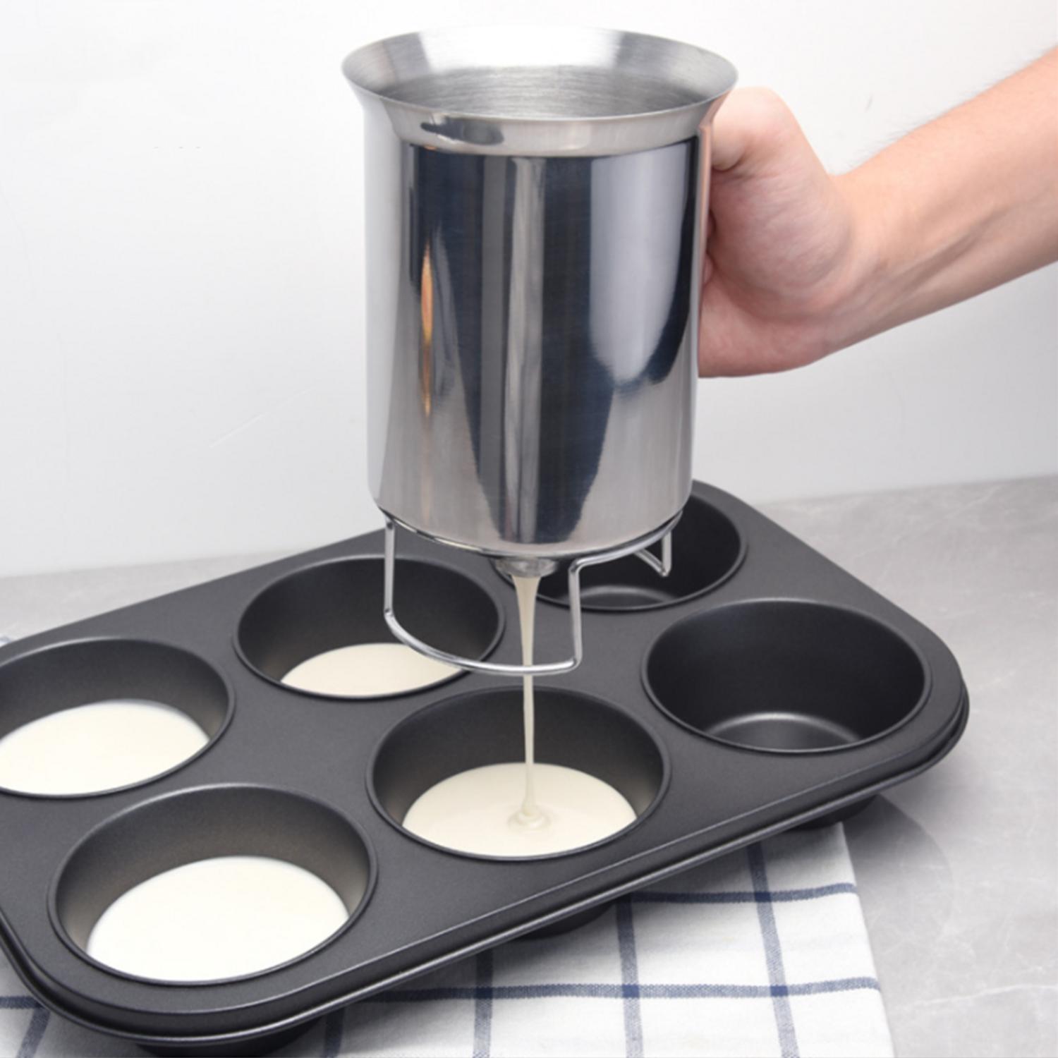 Rvs Professionele Beslag Trechter Handheld Pancake Batter Dispenser Met Deksel Keuken Tool Voor Bakken Cake Cupcakes Crep