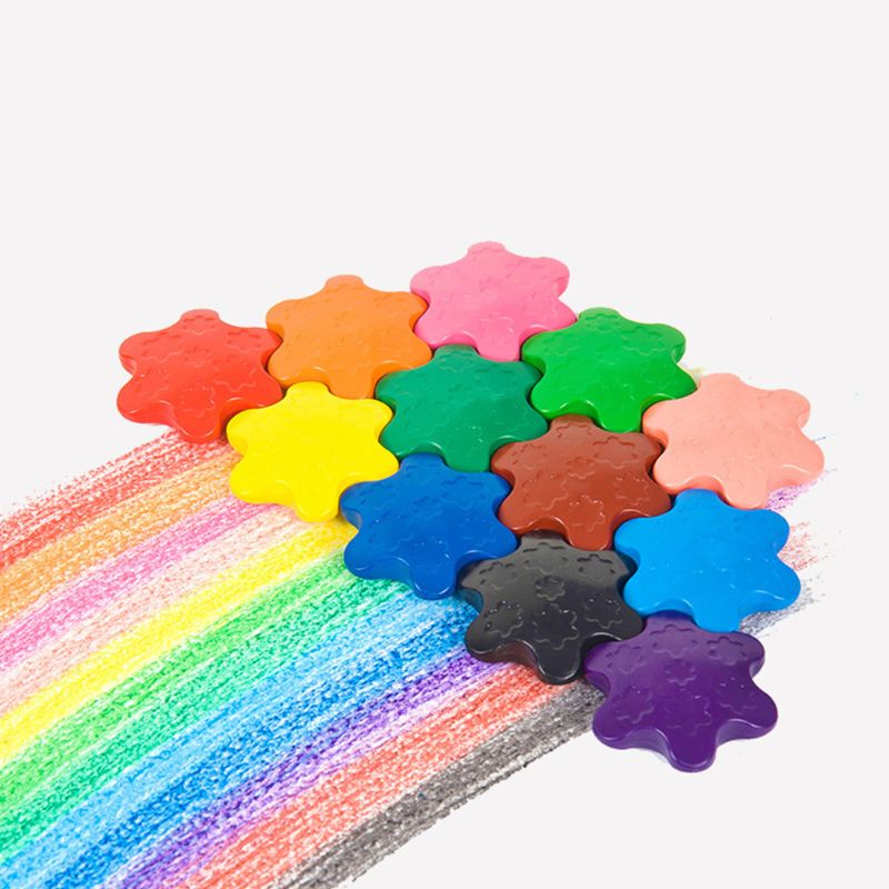 Crayones con forma de copo de nieve de cera no tóxicos, 12 colores, herramienta de dibujo de pintura segura lavable para niños pequeños, suministros de arte escolar