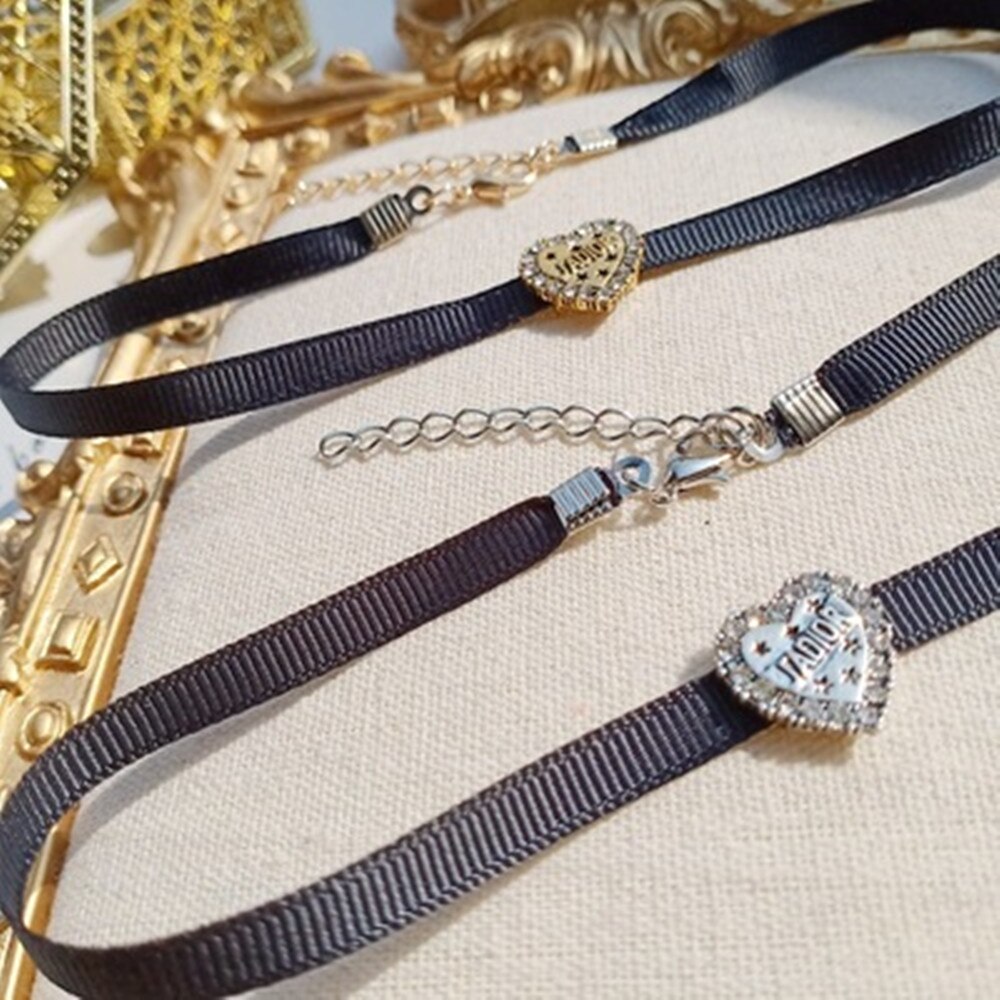 Harajuku strass cuore di pesca lettera collana girocollo nera per donna moda amore catena clavicola collana girocollo gioielli