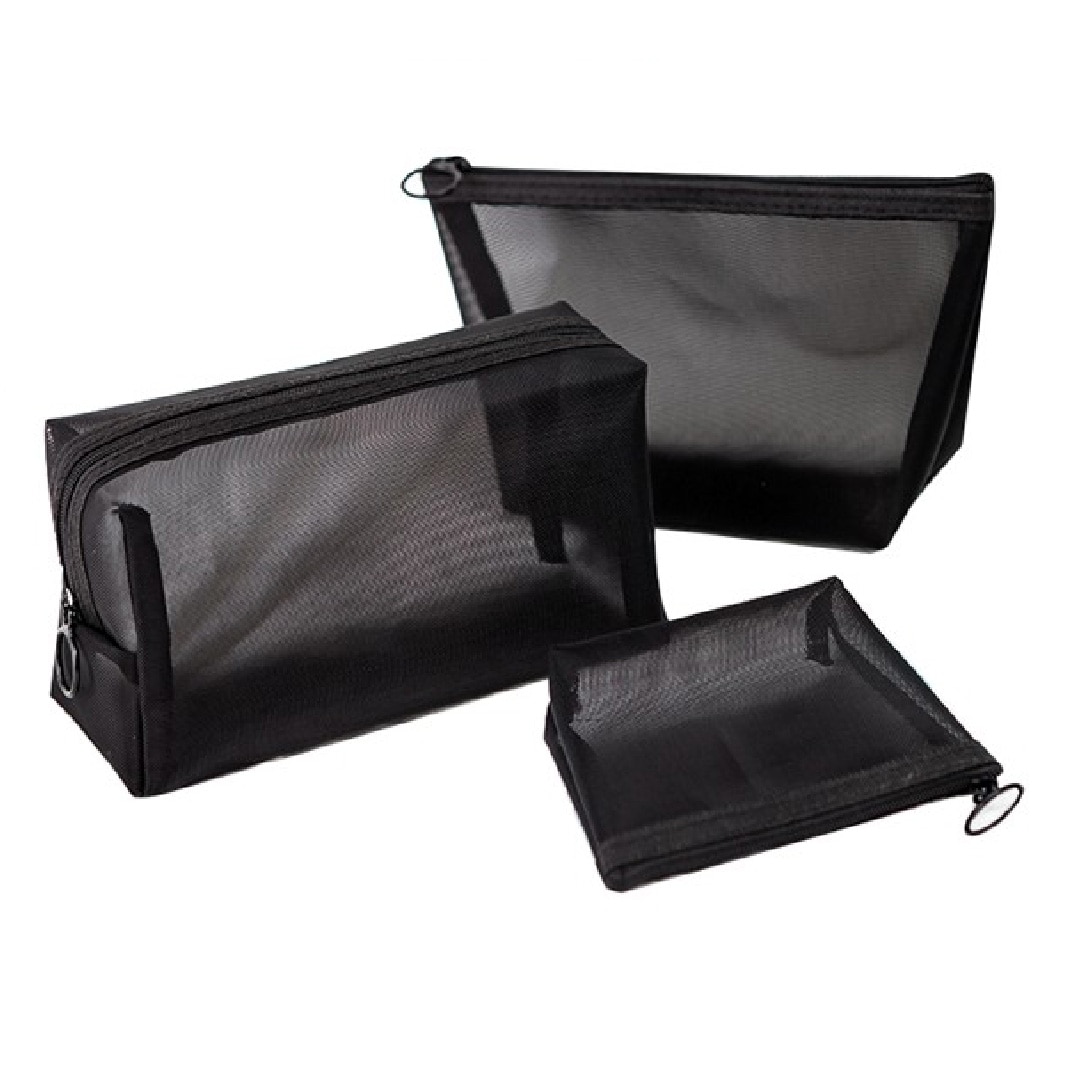 Schwarz Gittergewebe bilden Kosmetik Tasche Frauen Reisen Toilettenartikel Organizer Tasche Fall Beutel einfach Reißverschluss Schönheit Fall neceser mujer