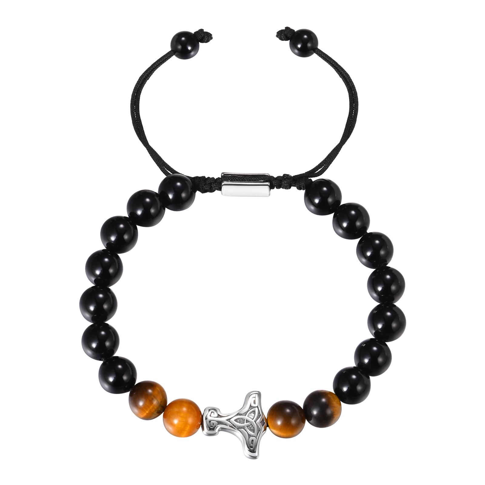 Mprainbow Mannen Viking Mjolnir Armbanden Verjaardagsfeestje Cadeau, Punk Thor 'S Hamer Tijgeroog Steen Kralen Polsband, Lengte Verstelbaar