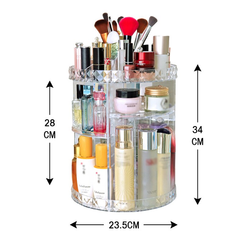 Acrylic Crystal Cosmetics Storage Box 360 Degree Rotating Cosmetic Storage Box Detachable Makeup Beauty Drawer Display Stand